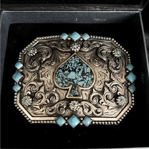 Silver and Turquoise Spade Belt Buckle